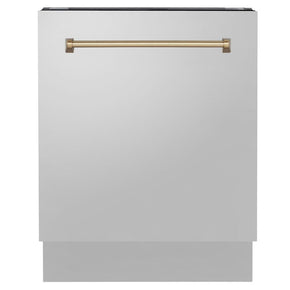DWVZ-304-24-CB - ZLINE Autograph Series 24 inch Tall Dishwasher in Stainless Steel with Champagne Bronze Handle - Appliance Discount Outlet