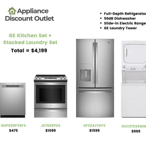 GE Package (5 Piece): Refrigerator, Stove, Dishwasher Kitchen Set & Washer Dryer Set - Appliance Discount Outlet