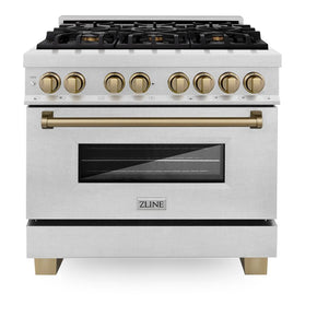 RAZ-36-CB - ZLINE Autograph Edition 36 In. 4.6 cu. ft. Range with Gas Stove and Electric Oven in Stainless Steel with Champagne Bronze Accent - Appliance Discount Outlet