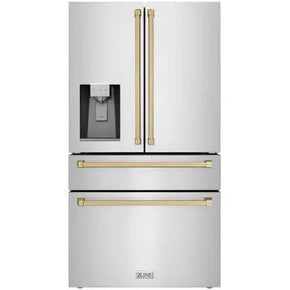 RFMZ-W-36-CB - ZLINE Autograph Edition 36 in. 4-Door French Door Refrigerator w/ Ice & Water Dispenser in Stainless Steel & Champagne Bronze - Appliance Discount Outlet